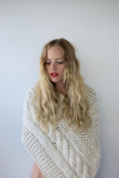 Chunky Cape with Knitted Braid- Cream