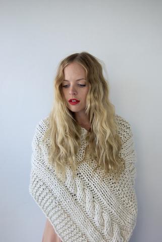 Chunky Cape with Knitted Braid- Cream