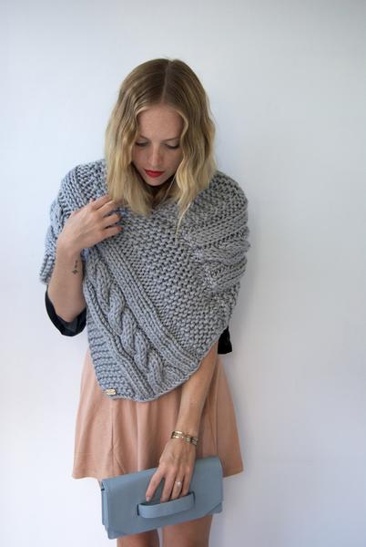 The Janus Chunky Cape with Knitted Braid- Tan