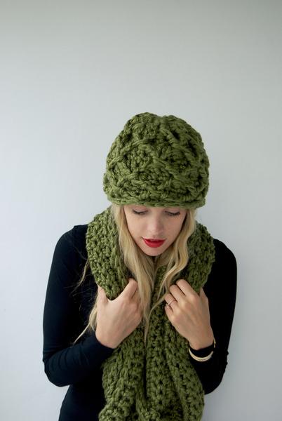 The Triton Chunky Crochet Hat- Olive