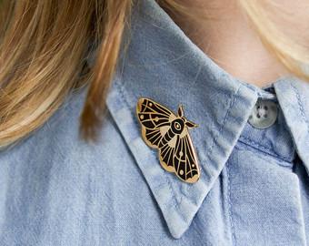 Moth Pin - Enamel Pin - Hand drawn - Gold - Cloisonne Pin - Moth Brooch - Lapel Pin - Eyeball Moth - Insect Jewelry - Black Moth - Occult
