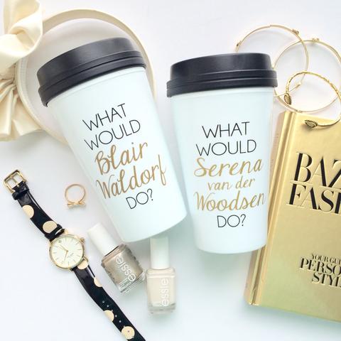 PREORDER - Blair and Serena BFF Mug Set | black and gold travel coffee mugs