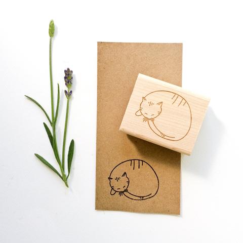 Sleeping Kitty Rubber Stamp - Hand Drawn Stamp - Rubber Stamp - Kitty Rubber Stamp - Cat Rubber Stamp - Cat Stamp - Animal Stamp - Pet Stamp