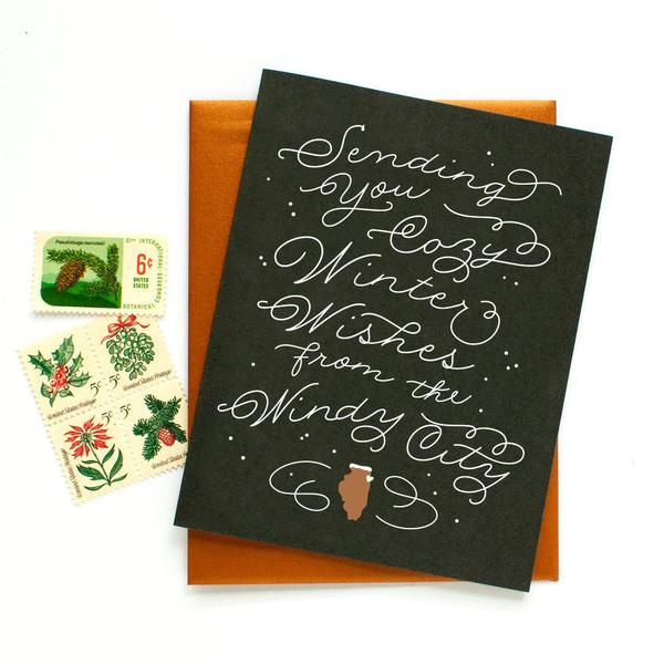 Chicago Cozy Wishes Black Copper Holiday Card