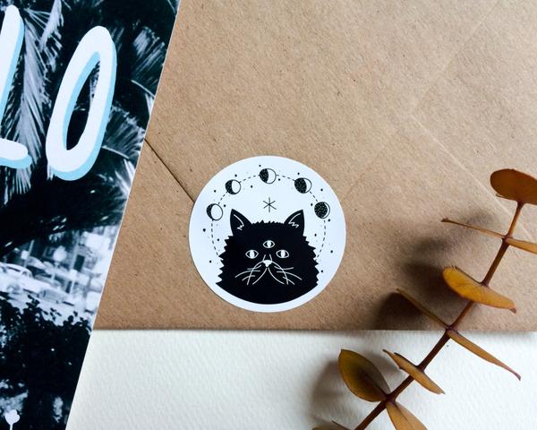 Lunar Cat Sticker Pack - Set of 10 - 1.5" Circle Stickers - Hand Drawn Sticker - Cat Sticker - Cat Lady Sticker - Kitty Seal - Envelope Seal