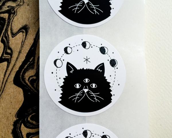 Lunar Cat Sticker Pack - Set of 10 - 1.5" Circle Stickers - Hand Drawn Sticker - Cat Sticker - Cat Lady Sticker - Kitty Seal - Envelope Seal