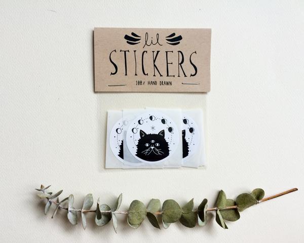 Lunar Cat Sticker Pack - Set of 10 - 1.5" Circle Stickers - Hand Drawn Sticker - Cat Sticker - Cat Lady Sticker - Kitty Seal - Envelope Seal