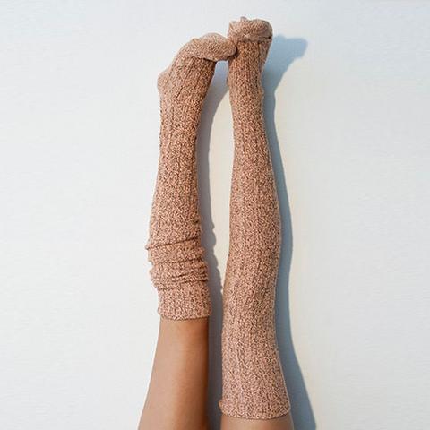 Tangelo Marled Cable Knit Thigh High High Socks